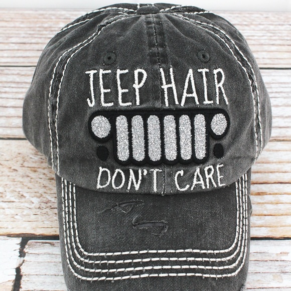 Accessories - NWT Distressed Grey Jeep Hair Don't Care Cap